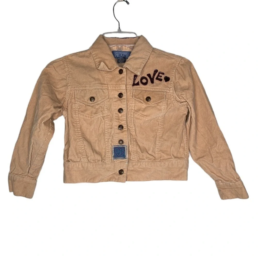 The Children's Place Beige Corduroy Jacket Love Hippie Embroidered Sz M